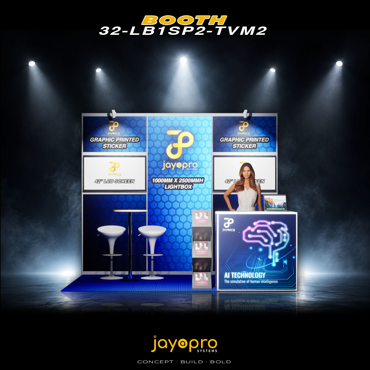3m x 2m Light Box Branding Booth with 2 Mounted TVs (32-LB1SP2-TVM2), booth image 1 of 3