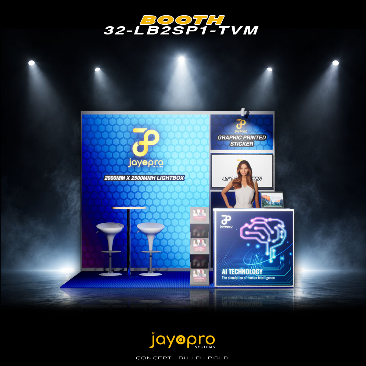 3m x 2m Light Box Branding Booth with Mounted TV (32-LB2SP1-TVM), booth image 1 of 3