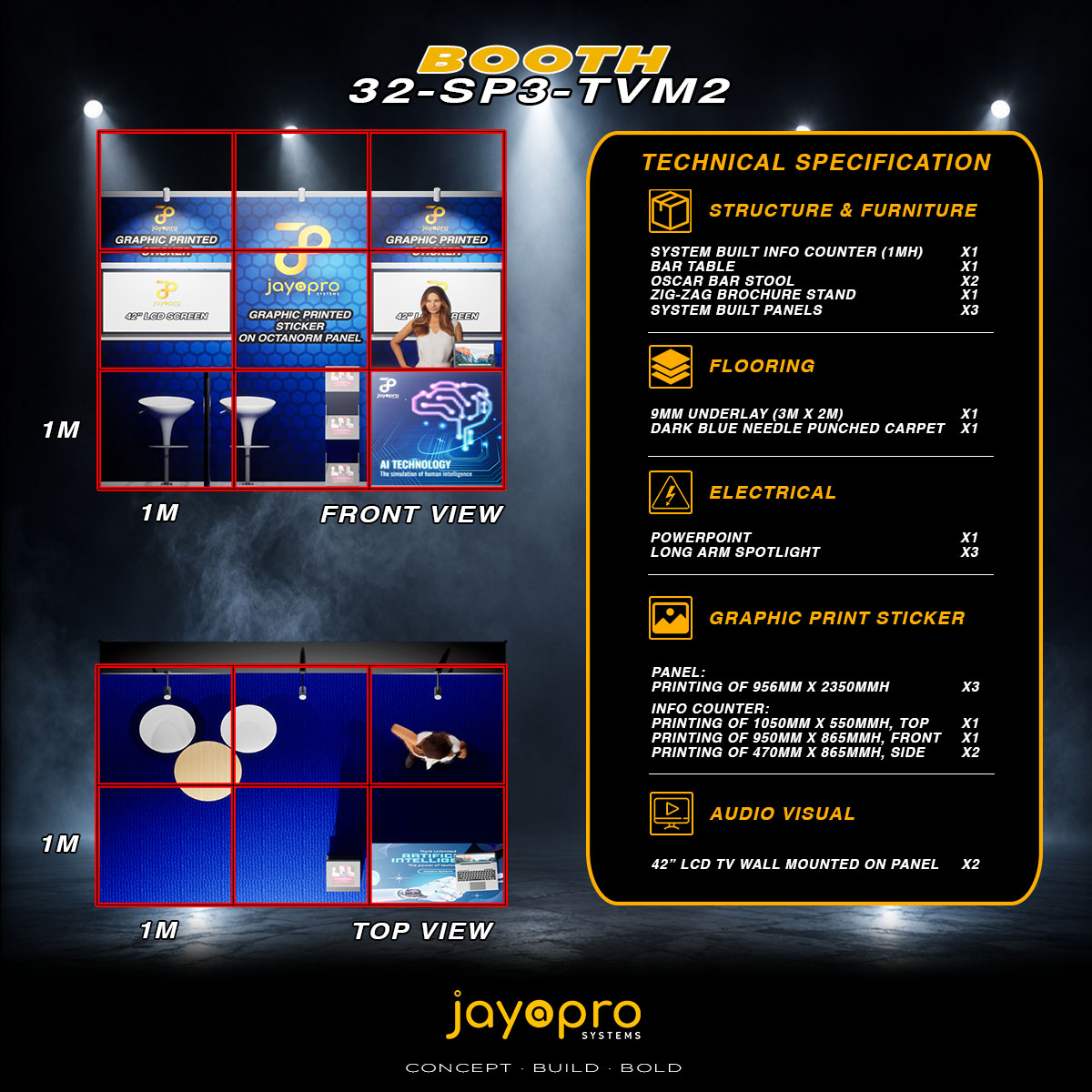 Thumbnail 3 of 3 for 3m x 2m Branding Booth with Two Mounted TVs (32-SP3-TVM2)